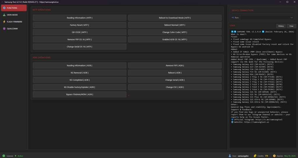 Samsung Tool Credits
